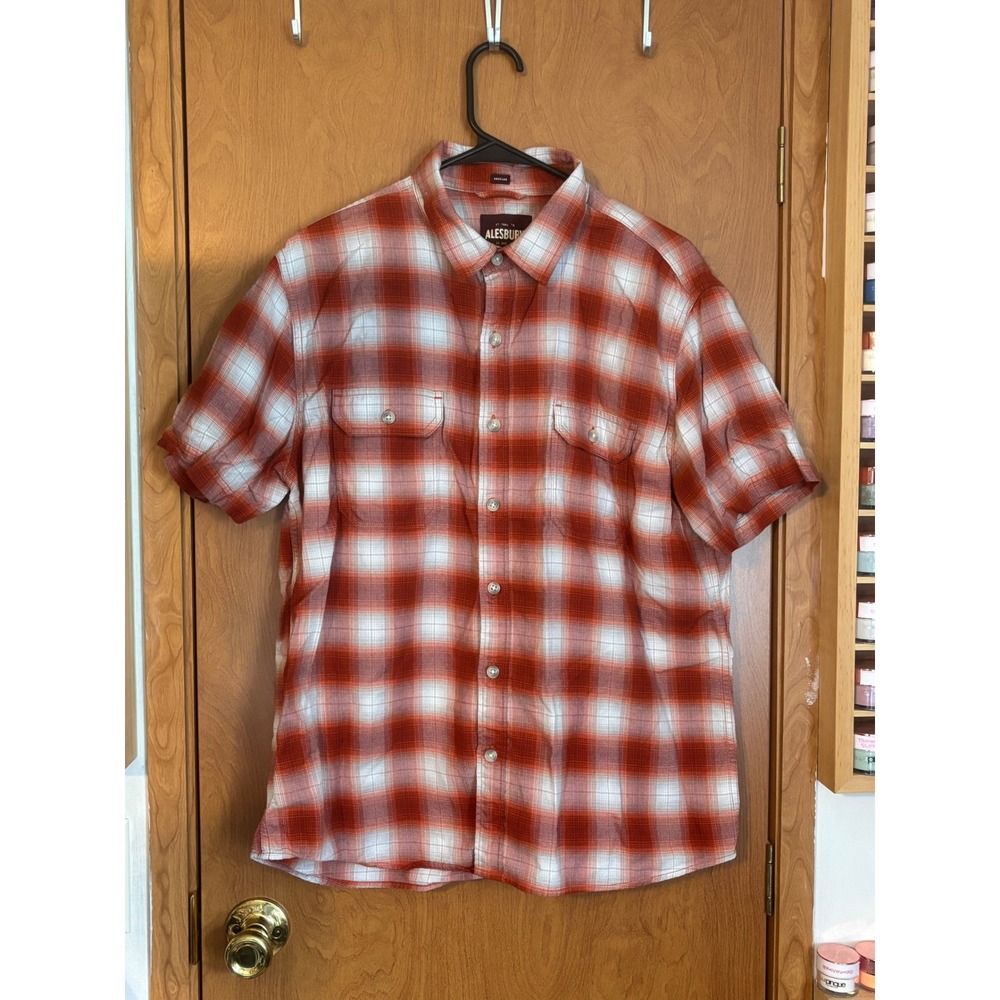 Alesbury Mens Sunset Plaid Short Sleeve Button Down Shirt Orange White Large